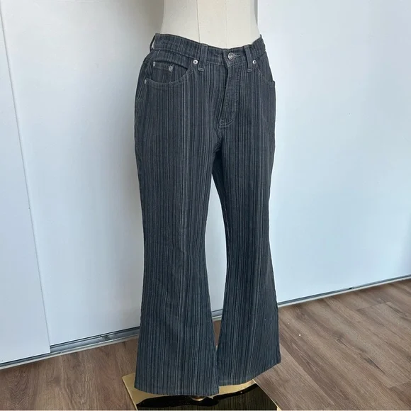 High Waisted Pin Stripe Flare Jeans - Picture 2 of 7